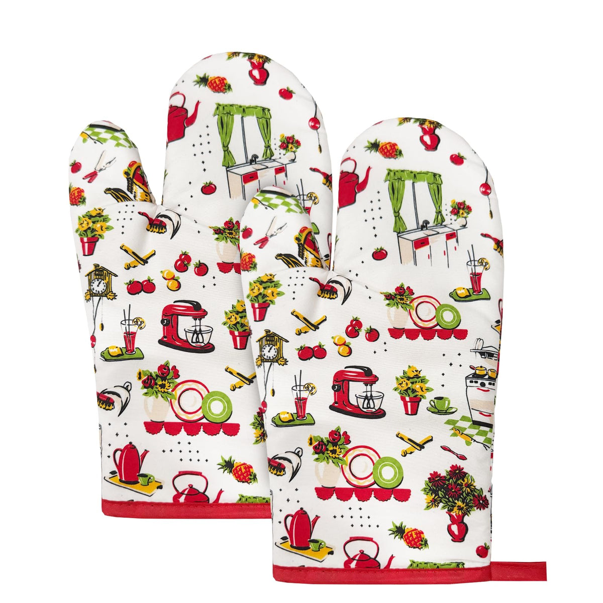 2Pcs Boho Floral Cotton Oven Mitts Heat Resistant Kitchen Gloves with Loop