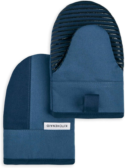 KitchenAid Beacon Two-Tone Non-Slip Mini Oven Mitt Set, Navy/Ink, 5.5"x8", 2 Piece