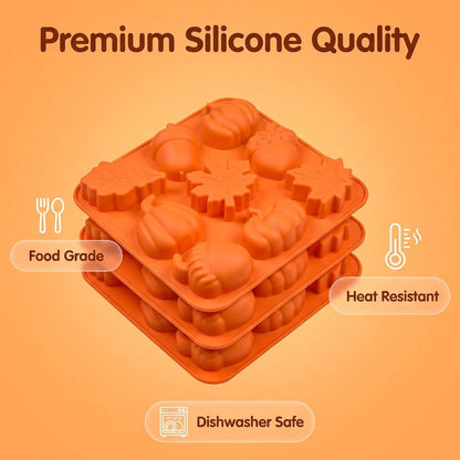 Pumpkin Silicone Mold - 4Pcs 3D Fall Silicone Mold Thanksgiving Candy Mold Autumn Maple Leaf Acorn shape Chocolate Mold Soap Candy Cake Pan Baking Molds for Cake Cupcake Decoration