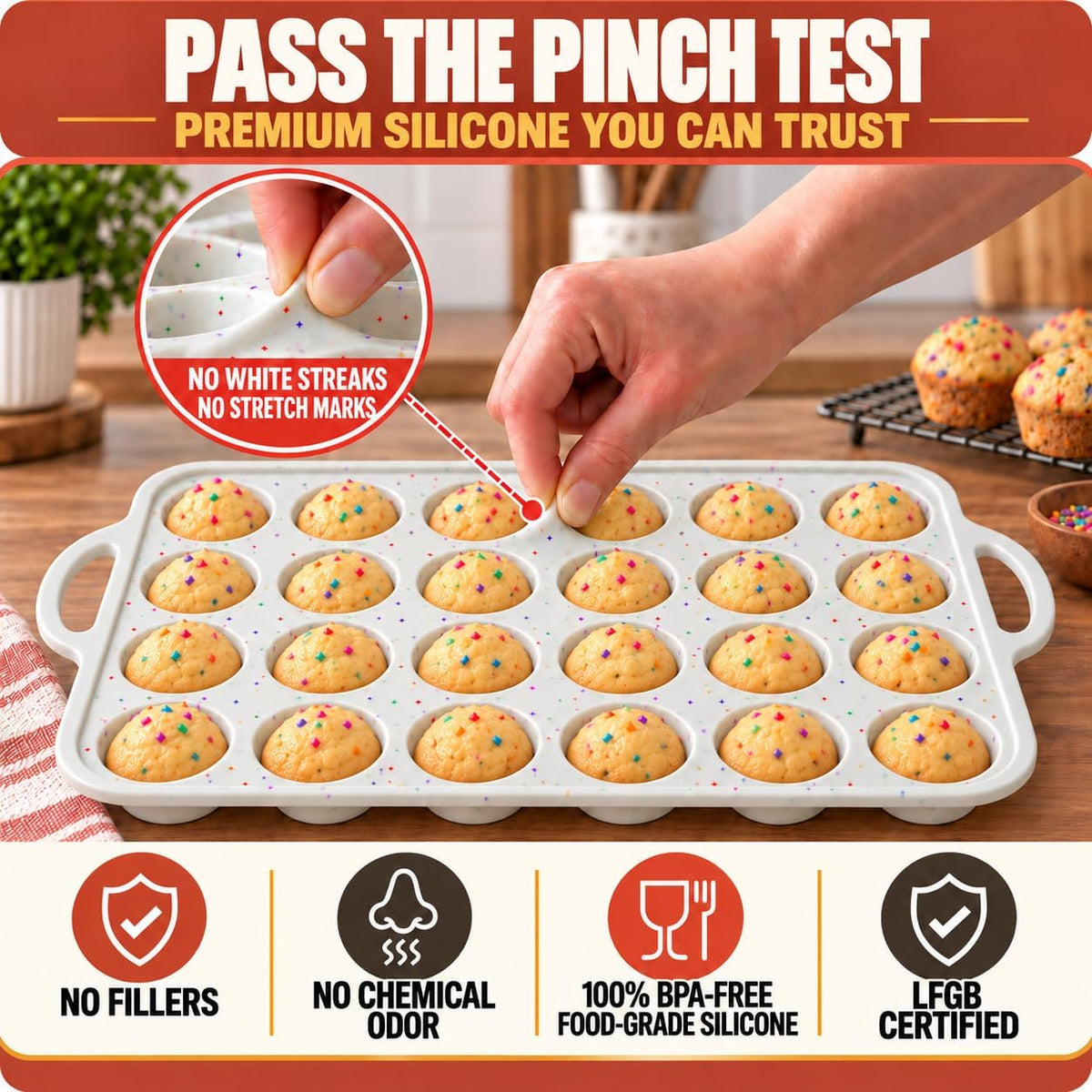 Silicone Muffin Pans, 2-Pack Regular 12 Cup & Mini 24 Cup, BPA-Free