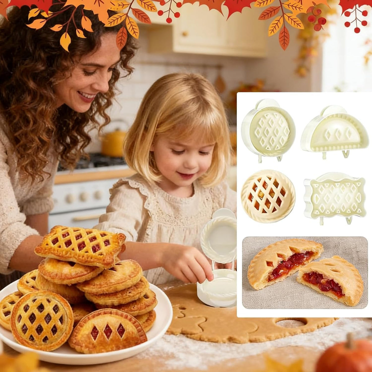 3PCS Dough Presser Pocket Pie Molds, Party Potluck Hand Pie Molds, Apple, Pumpkin And Acorn Shapes (classic model)