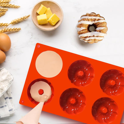 3Pcs Mini Fluted Tube Cake Pan, 6-Cavity Fluted Tube Cake Pan Silicone Molds for Baking Cupcake, Cornbread, Brownie, Donuts, Jello Red(B)
