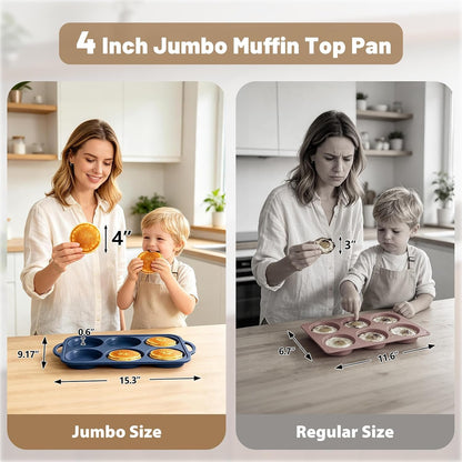 4 Inch Jumbo Silicone Muffin Top Pan with Frame Non Stick Egg Mold Baking