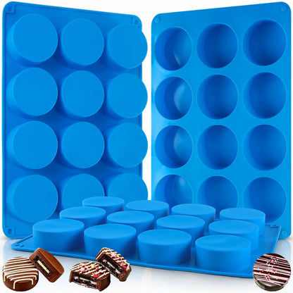 3Pcs Chocolate Cover Cookie Silicone Molds, 12-Cavity Round Cylinder Silicone Chocolate Cover Cookie Mold, Non-Stick Baking Mold for Mini Cakes, Jelly