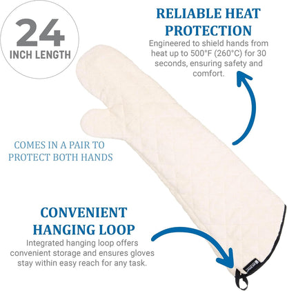 Terry Oven Mitts, San Jamar, Professional Grade, 500°F, 24", Pair, Natural