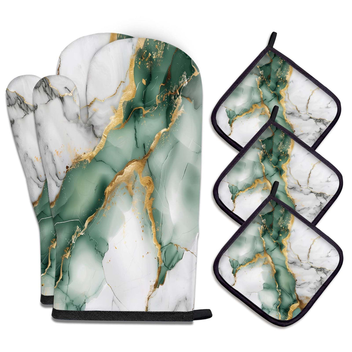 MCALK 5 Pcs Orange Oven Mitts and Pot Holders Sets, Beige Oven Gloves and Hot Pads for Kitchen Cooking, Abstract Modern Art Oven Mitt Potholder is Both Functional and Decorative