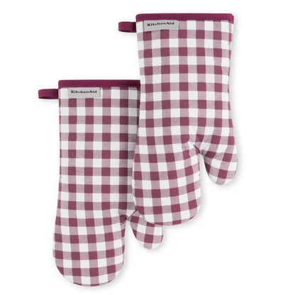 KitchenAid Gingham Oven Mitt 2-Pack Set, Blue Velvet, 7"x13"