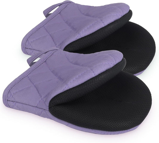 Goldmeet Mini Oven Mitts 2-Pack, 7"x5.5", 500°F Silicone Grip, Taro Purple