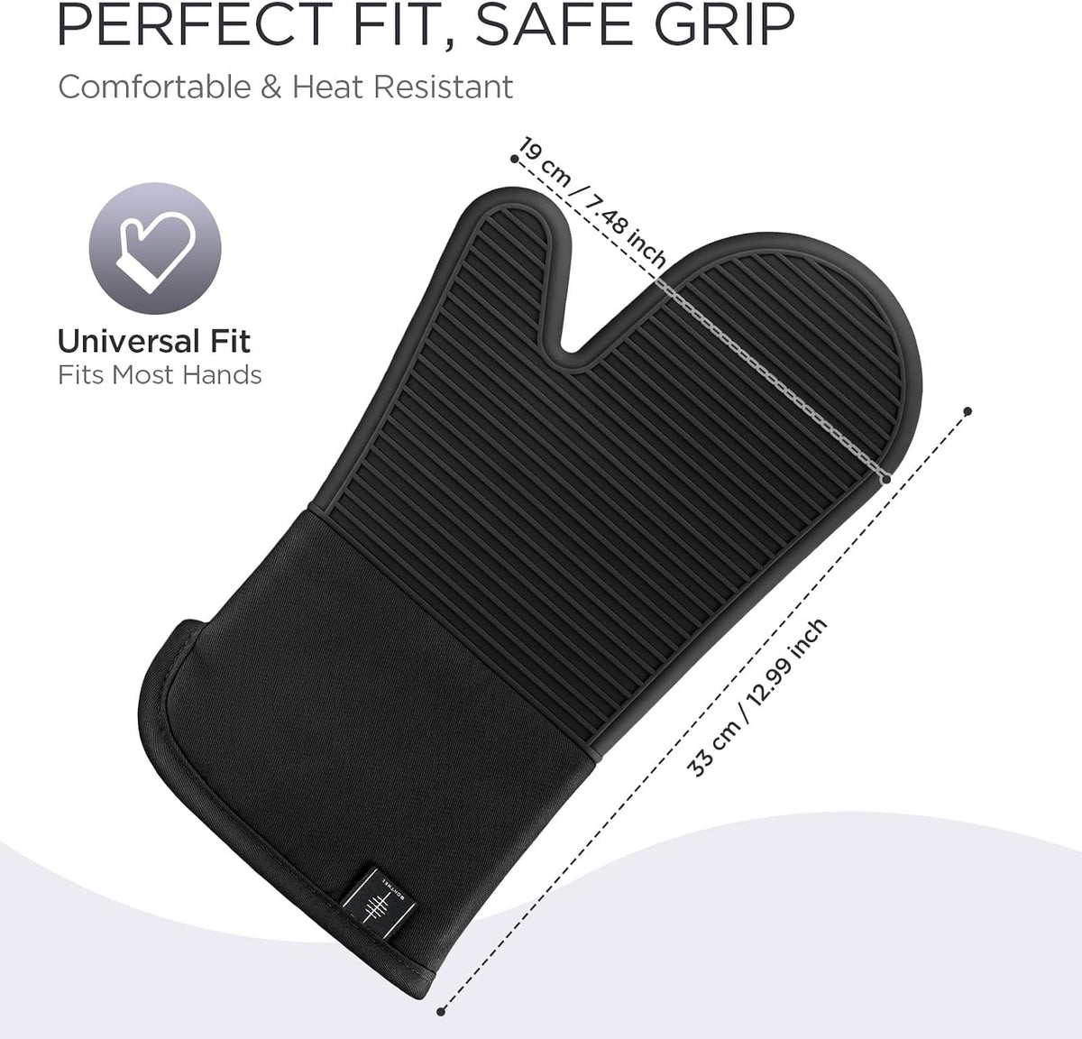 BONTHEE Silicone Oven Mitts Heat Resistant Kitchen Oven Gloves - Black