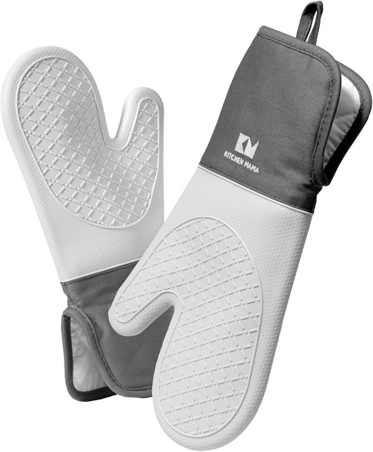 Kitchen Mama UltraShield Silicone Oven Mitts, Metal Gray
