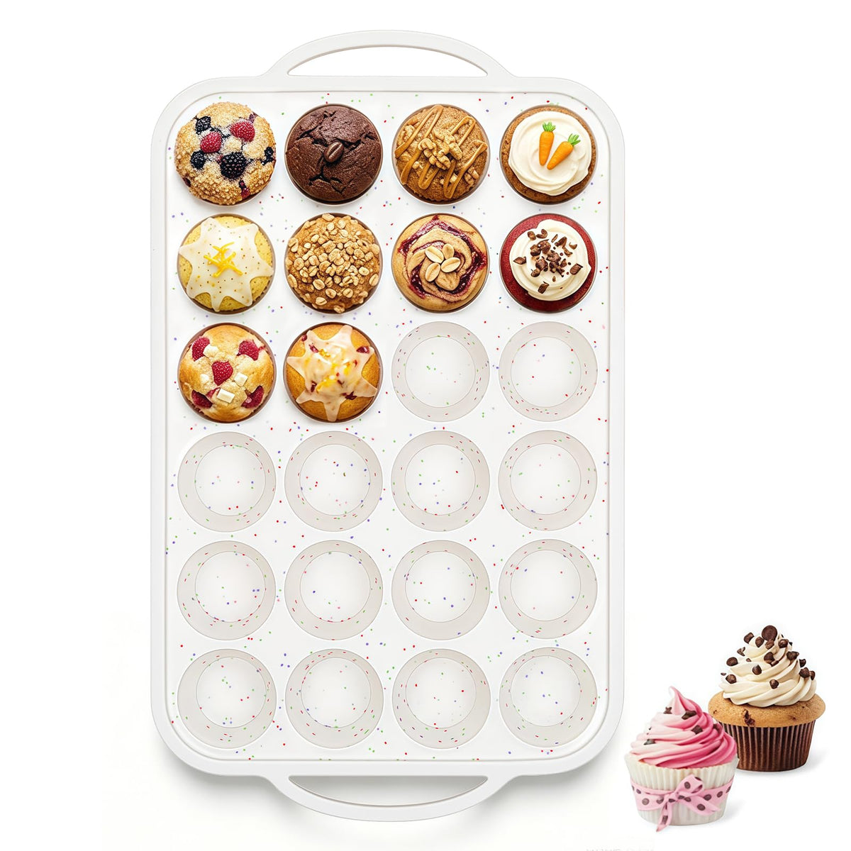 Vinino 2Pack Silicone Muffin Pan for Baking with Metal Reinforced Frame, 12 Cup Regular Size Cupcake Pan, BPA Free Silicone Muffin Tray, Cupcake Baking Pan Bite Molds for Oven Dishwasher Safe