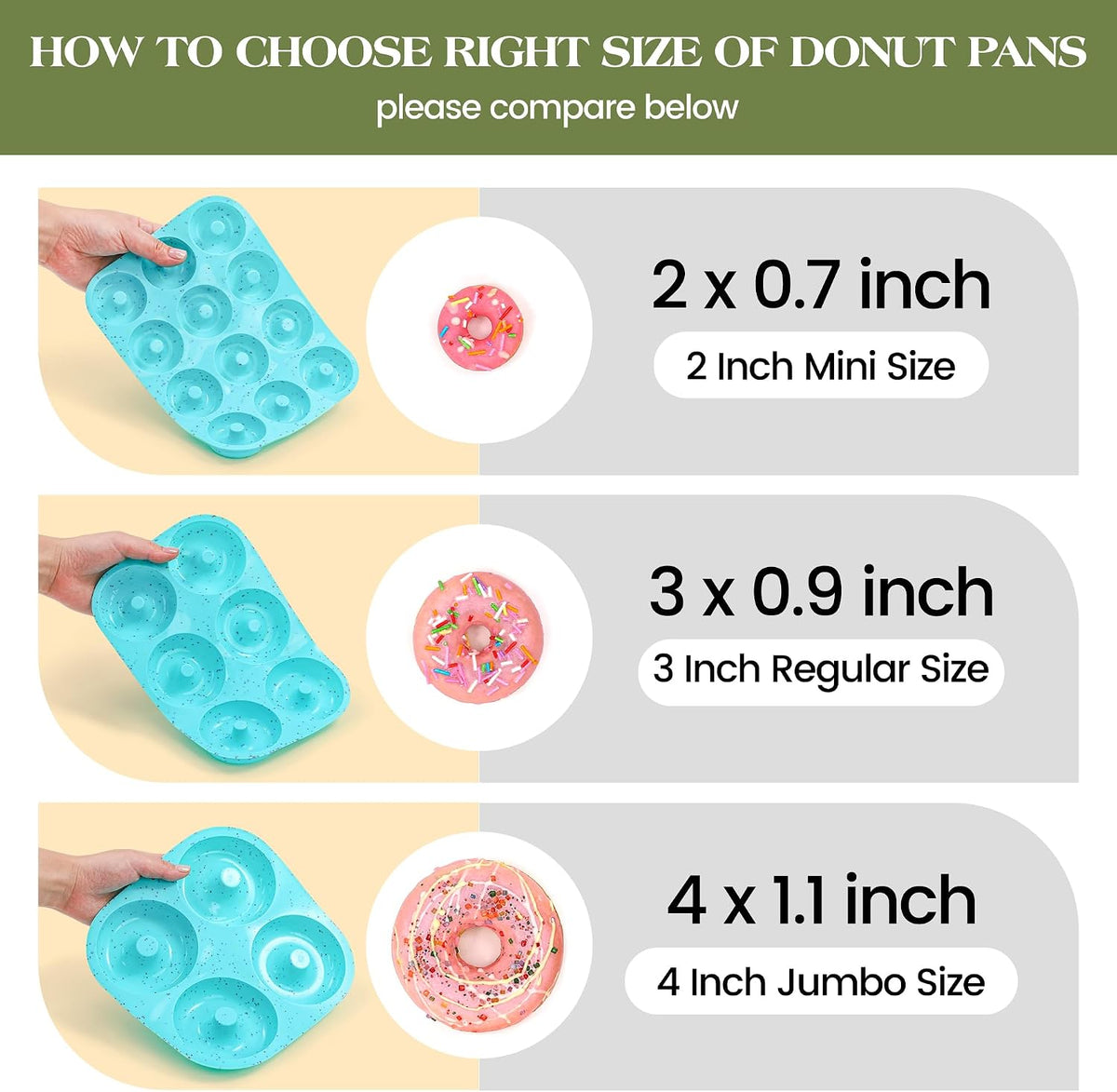 CAKETIME 3 Inch Silicone Donut Pan for Baking Nonstick Doughnut Mold(3 Pcs)