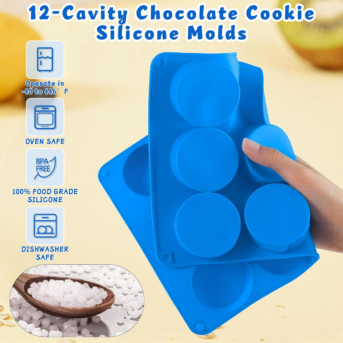3Pcs Chocolate Cover Cookie Silicone Molds, 12-Cavity Round Cylinder Silicone Chocolate Cover Cookie Mold, Non-Stick Baking Mold for Mini Cakes, Jelly
