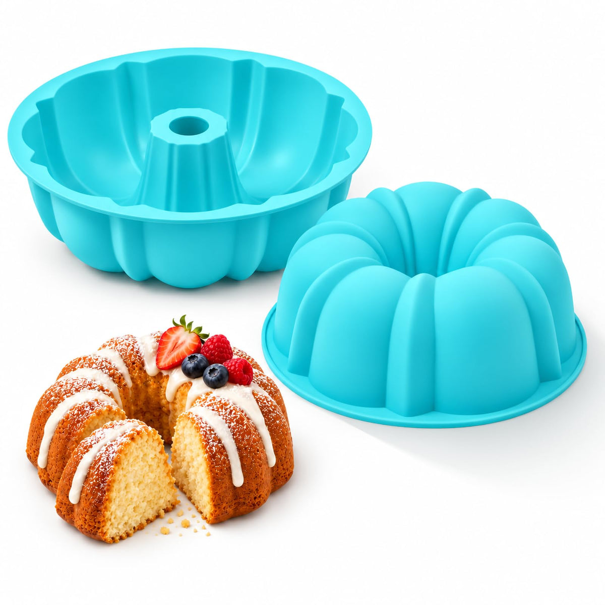 Vinino 10 Inch Silicone Cake Pans, Gelatin Dessert Molds, 2 Pack, Cream