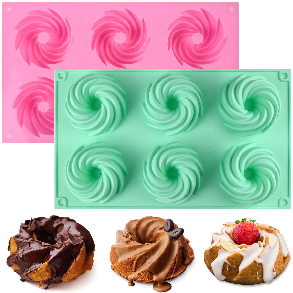 HUAKENER 2 Pcs Mini Fluted Cake Pan, 6-Cavity Fluted Tube Cake Pan