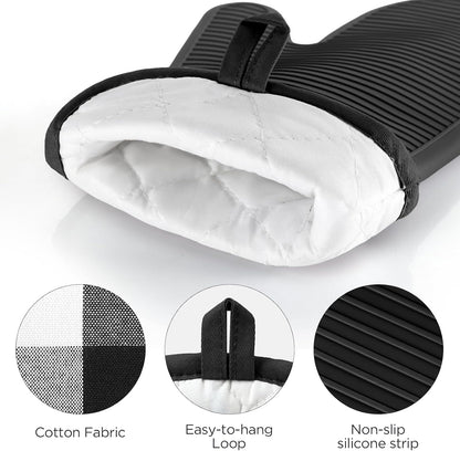 BONTHEE Silicone Oven Mitts Heat Resistant Kitchen Oven Gloves - Gingham