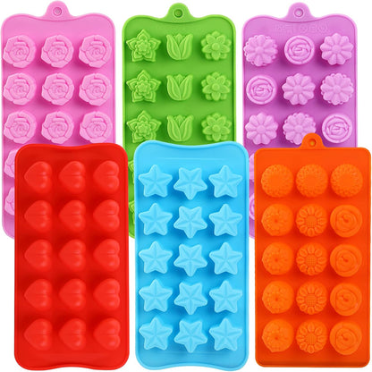 FIRETREESILVERFLOWER Flower Shape Chocolate Candy Molds Set, 6Pcs