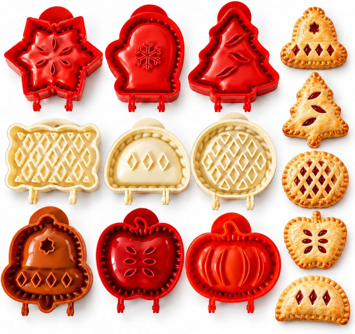 9 Pack Mini Pie Molds Set, ABS+PP Hand Pie Press Molds for Holiday Baking