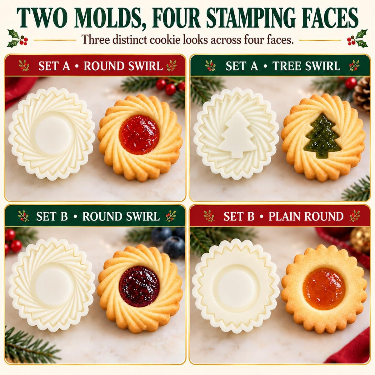 Christmas Tree Cookie Press, Double-Sided Pastry Mold Set, 2-Pack