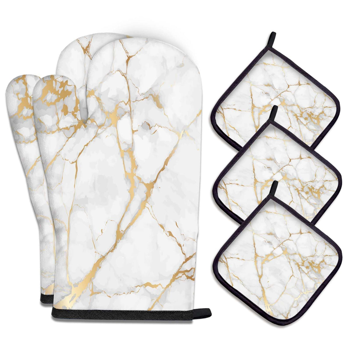 MCALK 5 Pcs Orange Oven Mitts and Pot Holders Sets, Beige Oven Gloves and Hot Pads for Kitchen Cooking, Abstract Modern Art Oven Mitt Potholder is Both Functional and Decorative