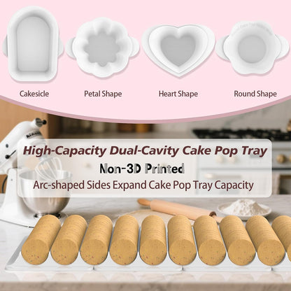 Cake Pop Molds Set, 4 Shapes with Tray, 100 Sticks Wrappers Ties (4-Shape Cutter & Tray)