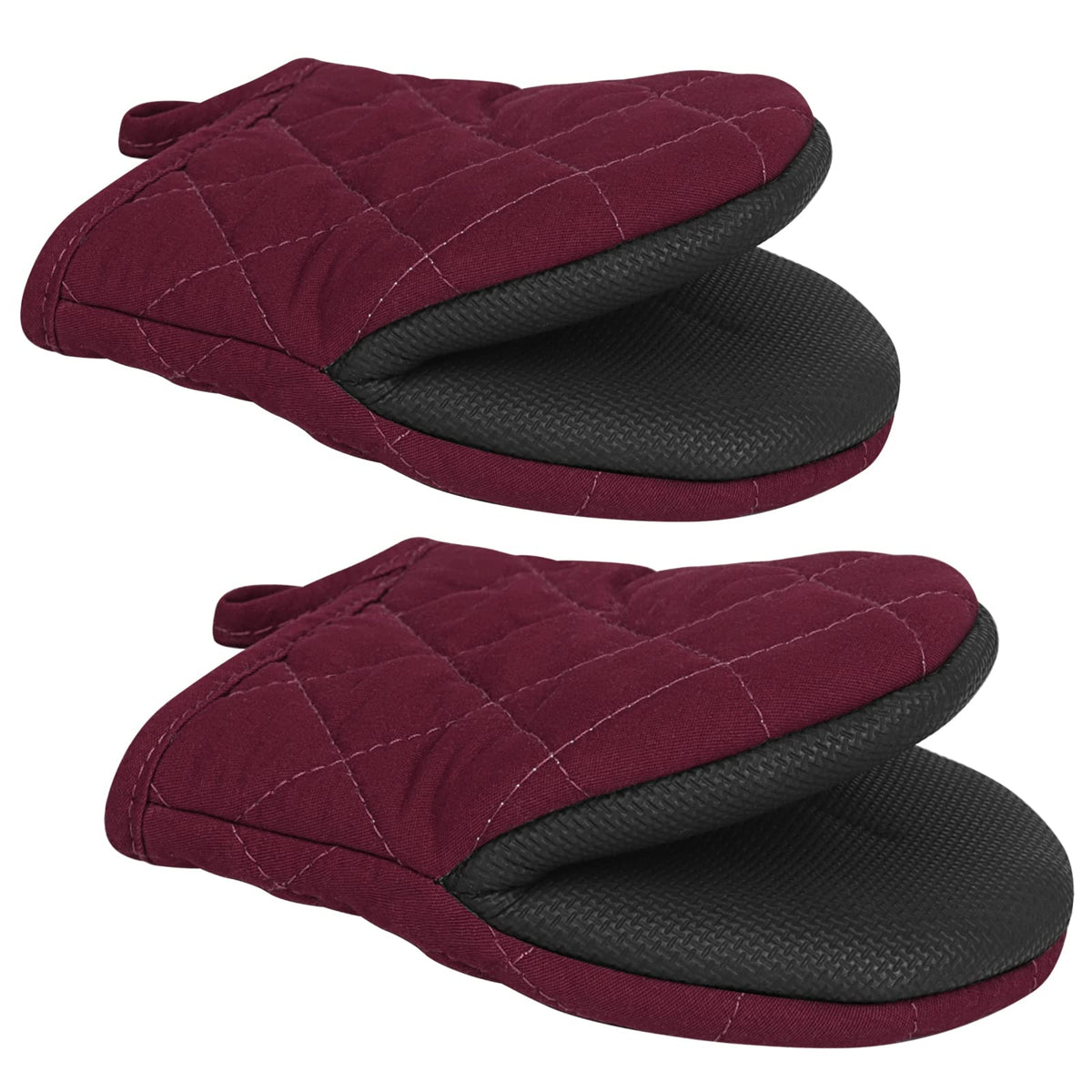 1 Pair Short Oven Mitts - Silicone Kitchen Oven Gloves High Heat Resistant 500℉, Mini Oven Mits with Non-Slip Grip Surfaces and Hanging Loop for BBQ, Baking, Cooking and Grilling (Black)