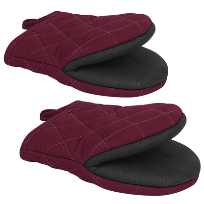 1 Pair Short Oven Mitts - Silicone Kitchen Oven Gloves High Heat Resistant 500℉, Mini Oven Mits with Non-Slip Grip Surfaces and Hanging Loop for BBQ, Baking, Cooking and Grilling (Black)