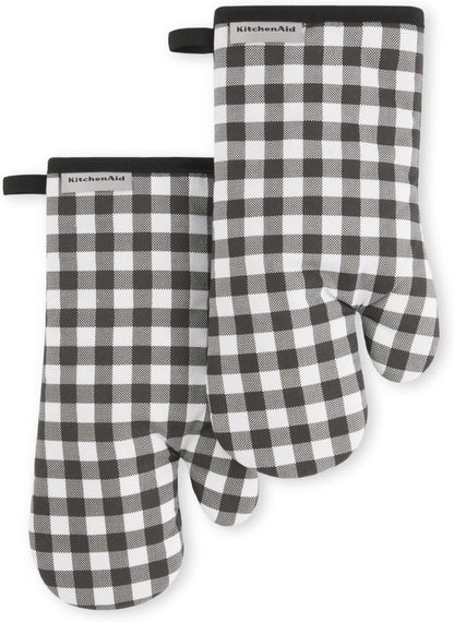 KitchenAid Gingham Oven Mitt 2-Pack Set, Blue Velvet, 7"x13"