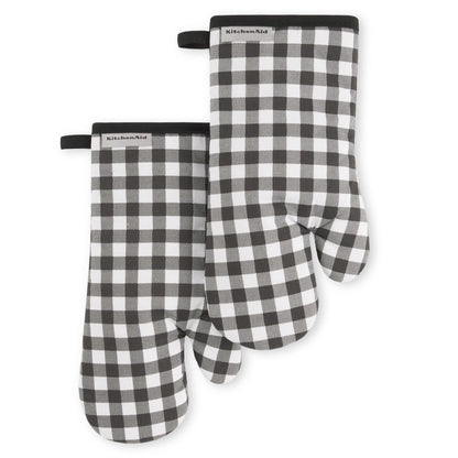 KitchenAid Gingham Oven Mitt 2-Pack Set, Milkshake Tan, 7"x13"