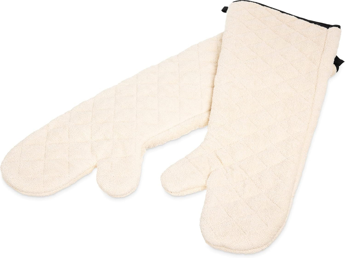 Terry Oven Mitts, San Jamar, Professional Grade, 500°F, 24", Pair, Natural