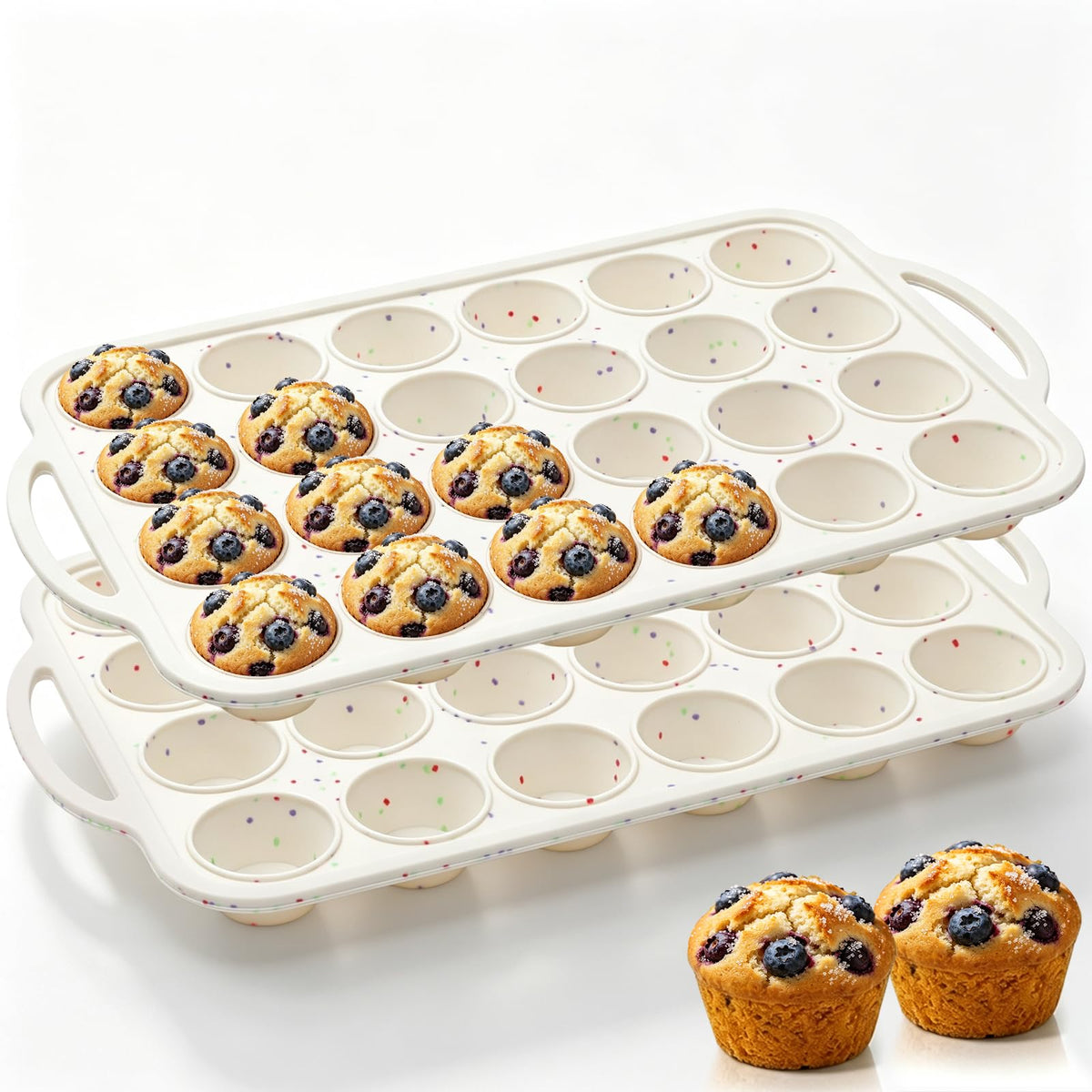 Vinino 2Pack Silicone Muffin Pan for Baking with Metal Reinforced Frame, 12 Cup Regular Size Cupcake Pan, BPA Free Silicone Muffin Tray, Cupcake Baking Pan Bite Molds for Oven Dishwasher Safe