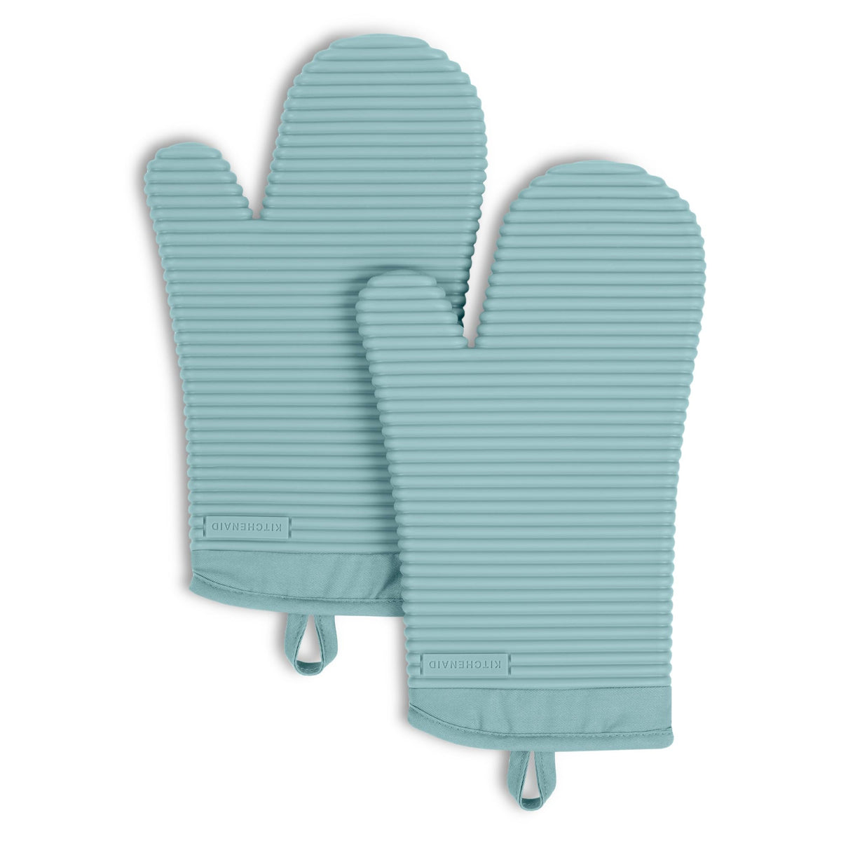 KITCHENAID Ribbed Soft Silicone Oven Mitt 2-Pack Set, 7.5"x13", Grey