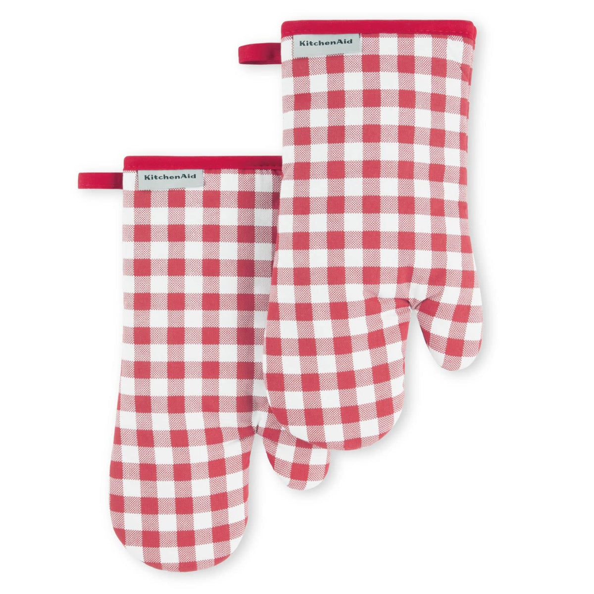 KITCHENAID Gingham Oven Mitt 2-Pack Set, Matte Black, 7"x13"