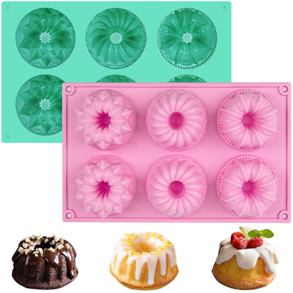 HUAKENER 2 Pcs Mini Fluted Cake Pan, 6-Cavity Fluted Tube Cake Pan