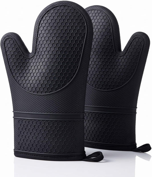 Black Oven Mitts 2 Pack, 500°F Heat Resistant Non-Slip Silicone