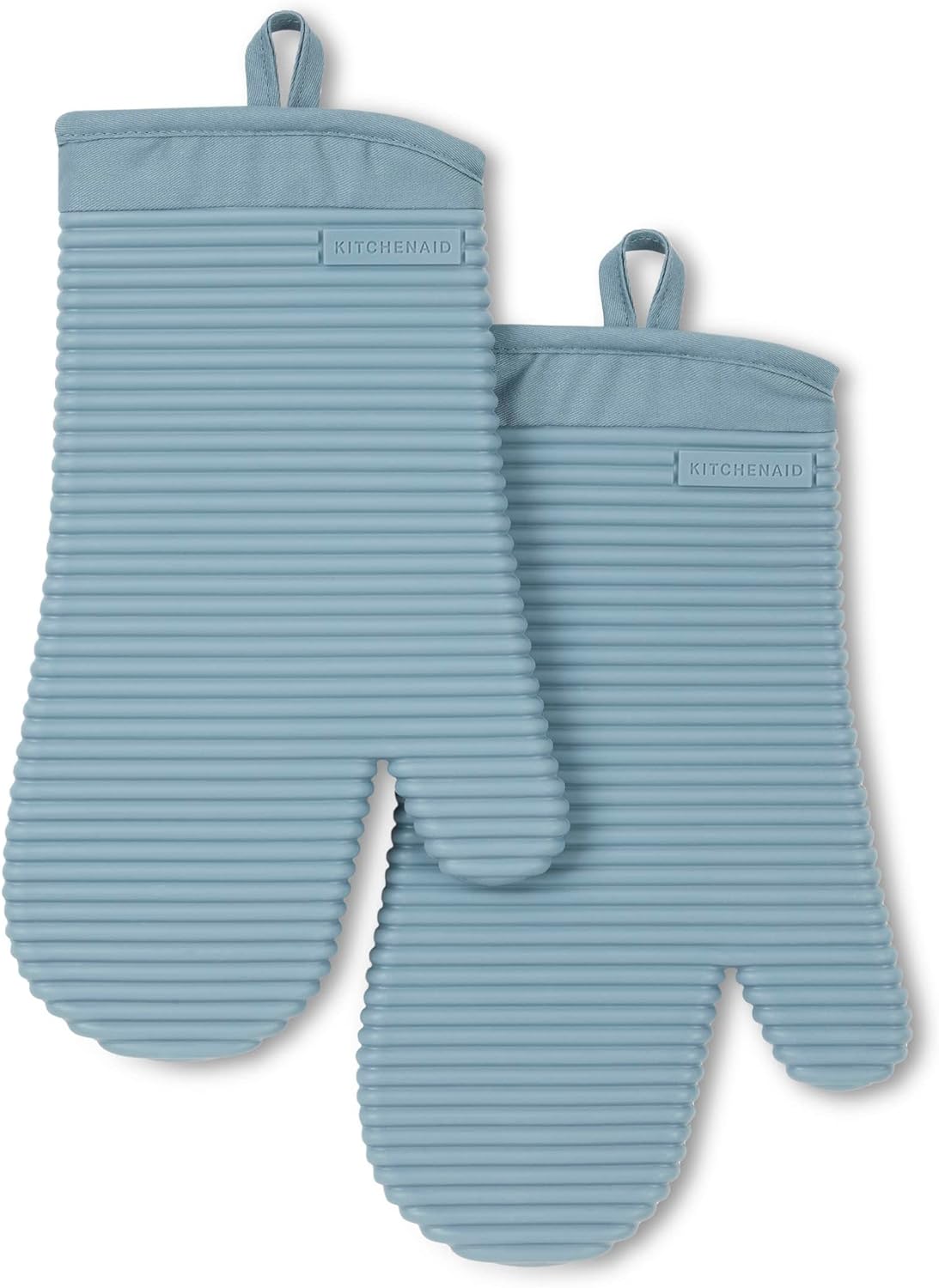 KITCHENAID Ribbed Soft Silicone Oven Mitt 2-Pack Set, 7.5"x13", Grey