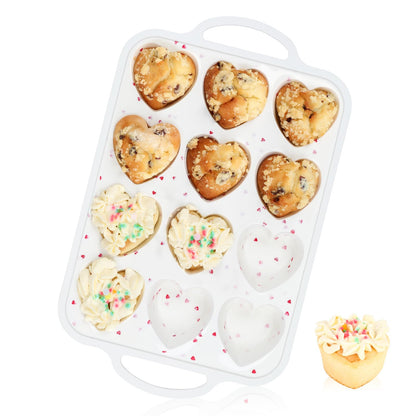 Vinino 2Pack Silicone Muffin Pan for Baking with Metal Reinforced Frame, 12 Cup Regular Size Cupcake Pan, BPA Free Silicone Muffin Tray, Cupcake Baking Pan Bite Molds for Oven Dishwasher Safe