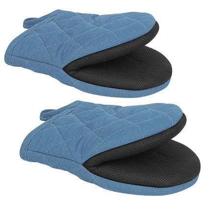 1 Pair Short Oven Mitts - Silicone Kitchen Oven Gloves High Heat Resistant 500℉, Mini Oven Mits with Non-Slip Grip Surfaces and Hanging Loop for BBQ, Baking, Cooking and Grilling (Black)
