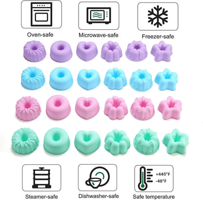 To encounter 24Pack Silicone Molds, Nonstick 3 inches Donut Mold, Silicone Baking Cups, Donut Pan, Muffin, Jello, Bagel Pan, Oven- Microwave- Dishwasher Safe