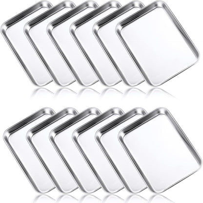 Mimorou 12 Pcs Baking Sheet Stainless Steel Cookie Pans, 7.1 x 5.1 Inch