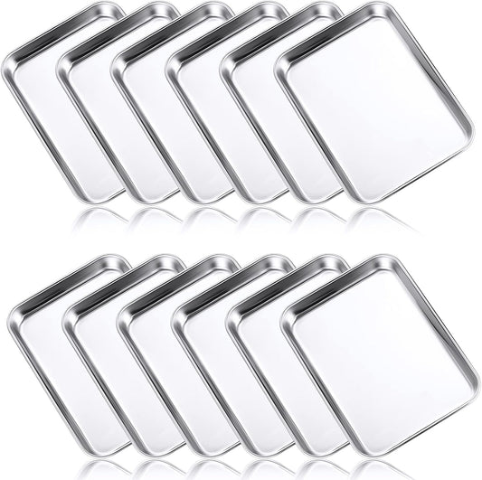 Mimorou 12 Pcs Baking Sheet Stainless Steel Cookie Pans, 7.1 x 5.1 Inch