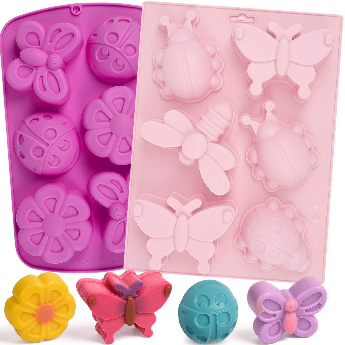 Sakolla 6-Cavity Flower Soap Molds Silicone, 2 Pack Tulip Different Flower Shapes Silicone Molds for Soap, Lotion Bar, Bath Bombs, Chocolate, Candy Baking Molds Jelly, Ice Cube Tray