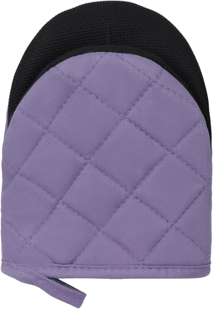Goldmeet Mini Oven Mitts 2-Pack, 7"x5.5", 500°F Silicone Grip, Taro Purple