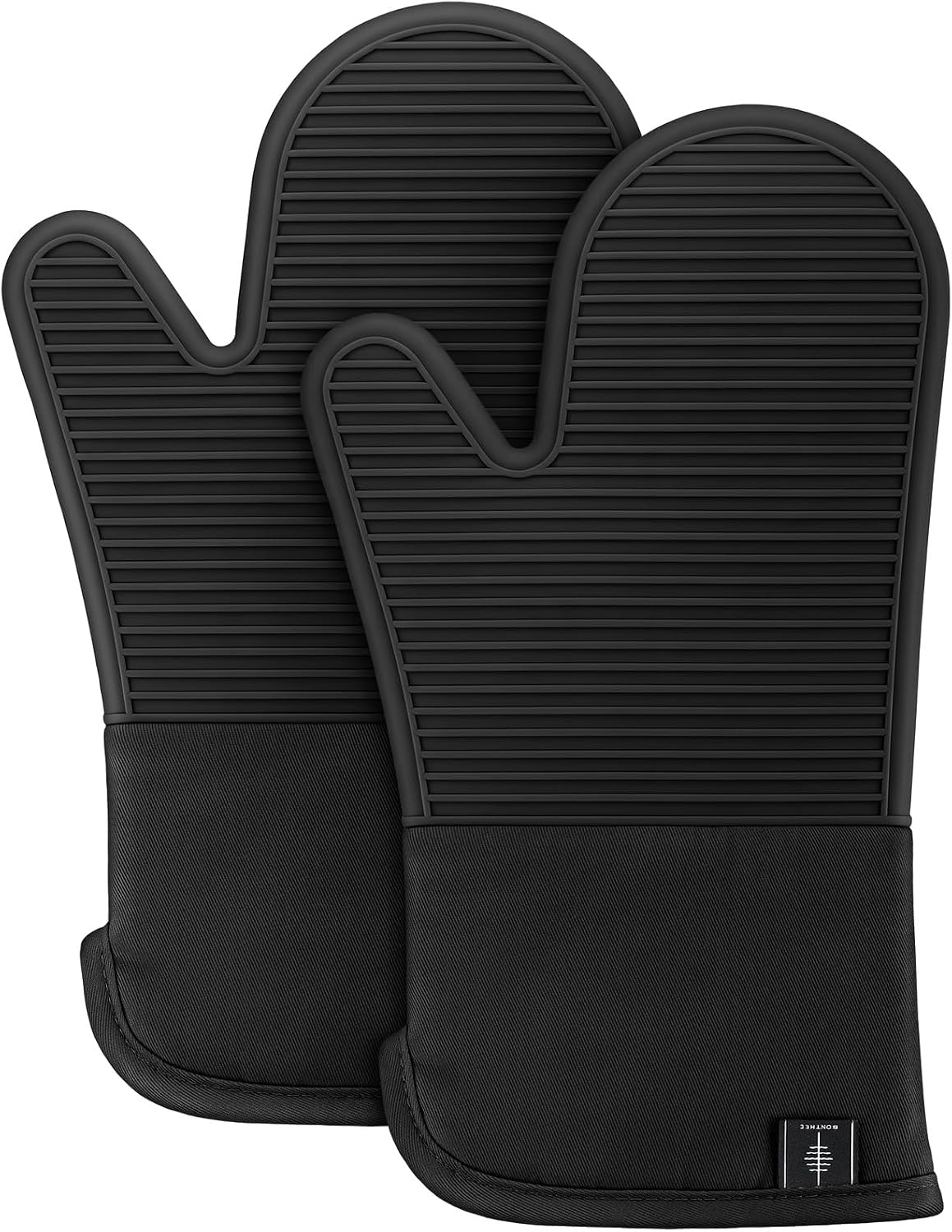 BONTHEE Silicone Oven Mitts Heat Resistant Kitchen Oven Gloves - Black