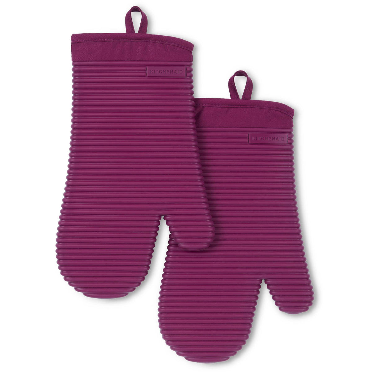 KITCHENAID Ribbed Soft Silicone Oven Mitt 2-Pack Set, Matte Black, 7.5"x13"