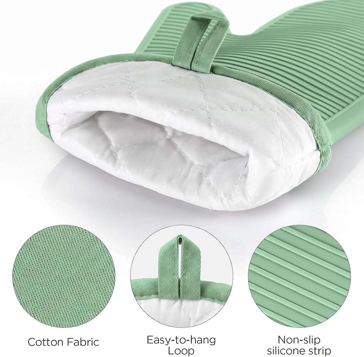 BONTHEE Oven Mitts and Pot Holders 4pcs Set, Silicone Kitchen Mitts - Green