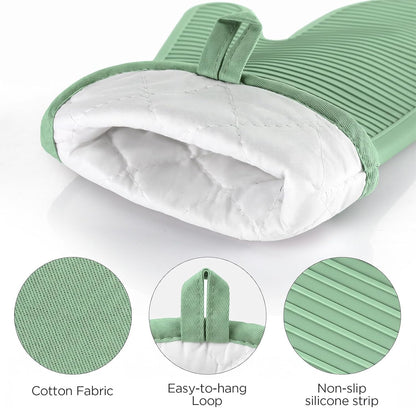 BONTHEE Oven Mitts and Pot Holders 4pcs Set, Silicone Kitchen Mitts - Green