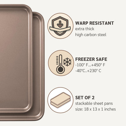 HAPPIELS 13 x 18 inch Nonstick Half Sheet Pan 2-Pack, PFOA & BPA Free