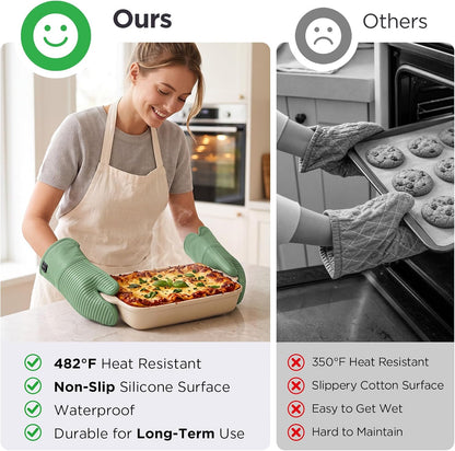 BONTHEE Oven Mitts and Pot Holders 4pcs Set, Silicone Kitchen Mitts - Green