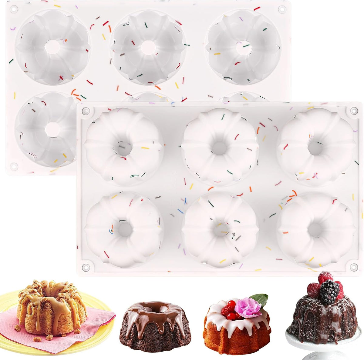 HUAKENER 2 Pcs Mini Fluted Cake Pan, 6-Cavity Fluted Tube Cake Pan